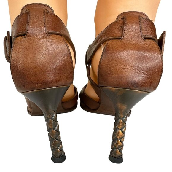 Bottega Veneta Leather Strappy Sandals Brown Size US 5.5 EU 36 High Heel Copper - Picture 3 of 15